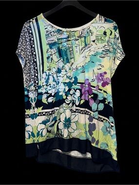 Christopher & Banks Petite Coastal Floral Asymmetrical Blouse P/L
